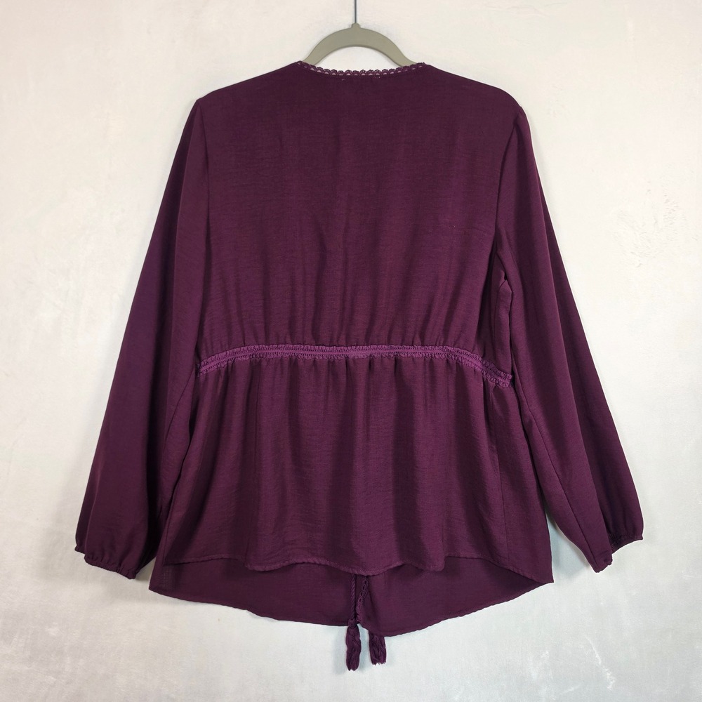 Maurices Cardigan Women's L Purple Open Front Tassel Tie Boho Kimono Top Blouse - Picture 5 of 16
